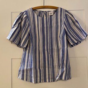 Cabi Blue and white strip puff sleeve blouse